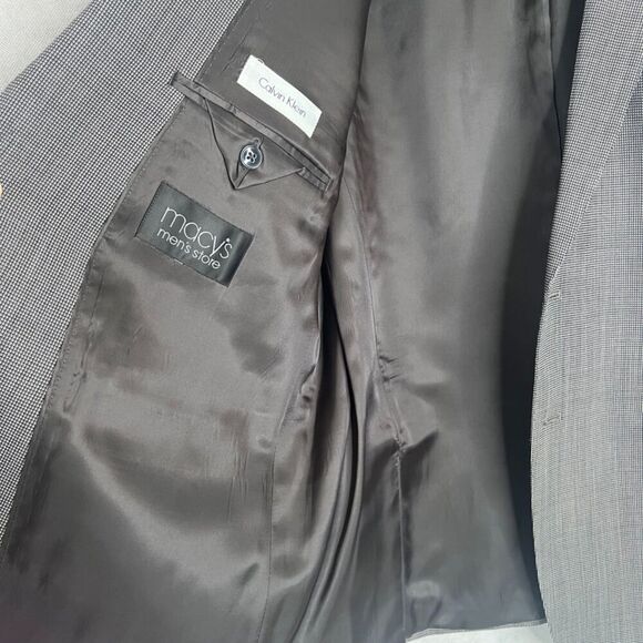 Calvin Klein 100% Wool Pattern Black Gray Sports Coat Blazer Jacket Size 44R - Picture 4 of 11